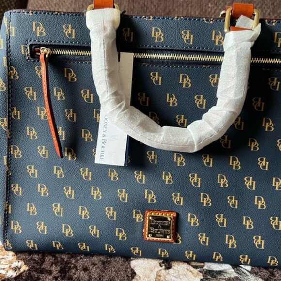 DONNEY & BOURKE Navy Blue Gretta Zip Closure Gold-Tone Hardware Satchel Bag NWT - Picture 2 of 15